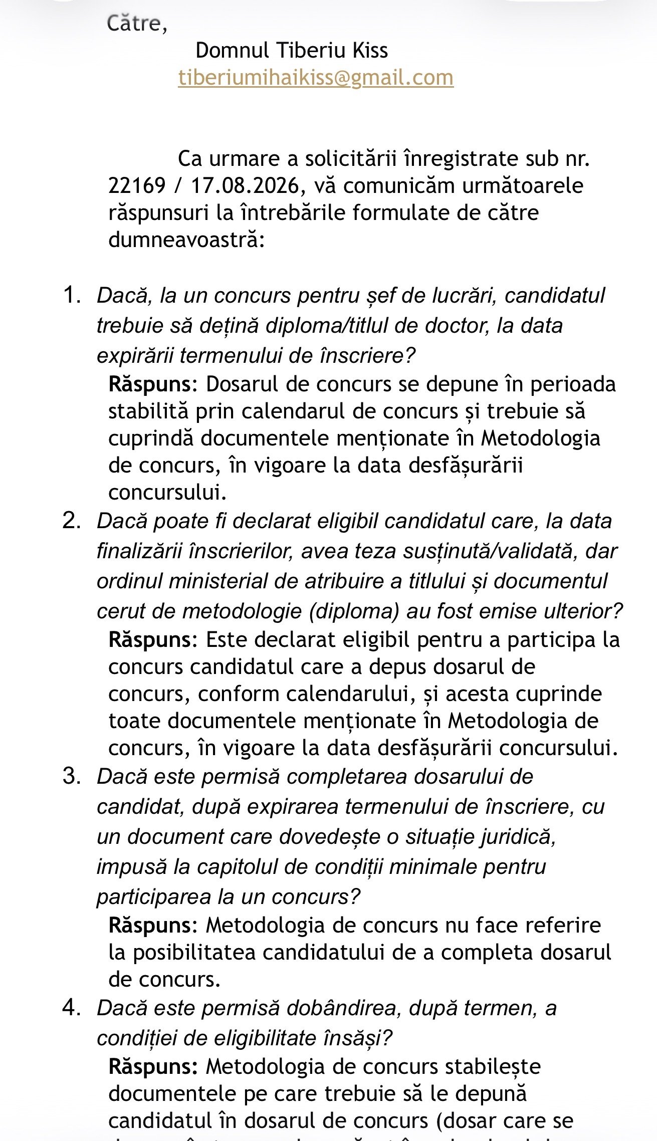 Document oficial cu întrebări și răspunsuri despre eligibilitatea la concursuri academice.